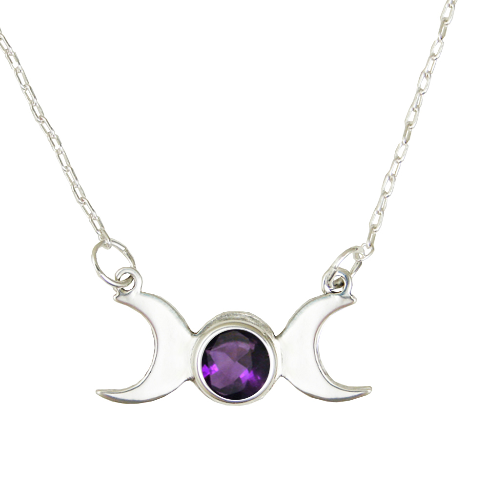 Sterling Silver Moon Phases Necklace With Amethyst